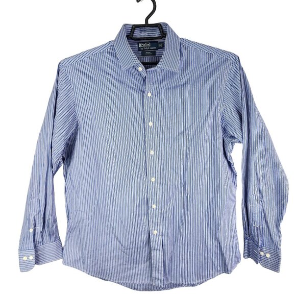 Mens Polo Ralph Lauren Regent Custom Fit Shirt Blue White Striped Button Down 17 - Picture 1 of 7